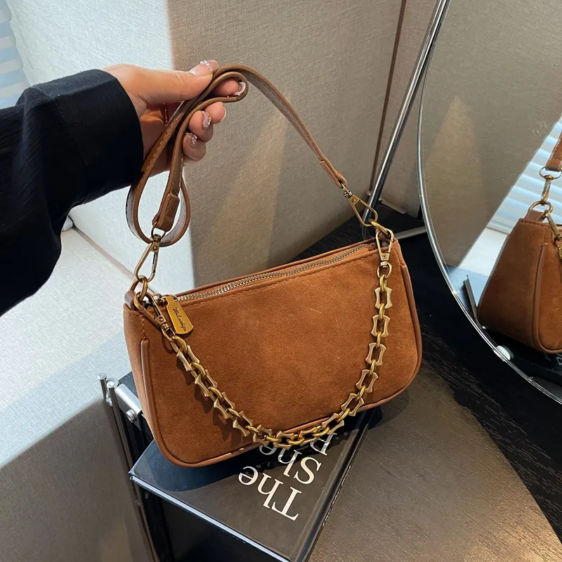 Yalu Suede Shoulder Bag Regular Women's Coffee/Burgundy/Brown-14