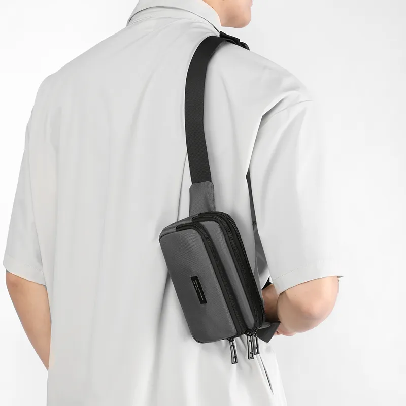Yalu Nylon Fabric Shoulder Bag, Crossbody Bag, Fanny Pack Regular Men's Gray/Black/Dark Blue-2