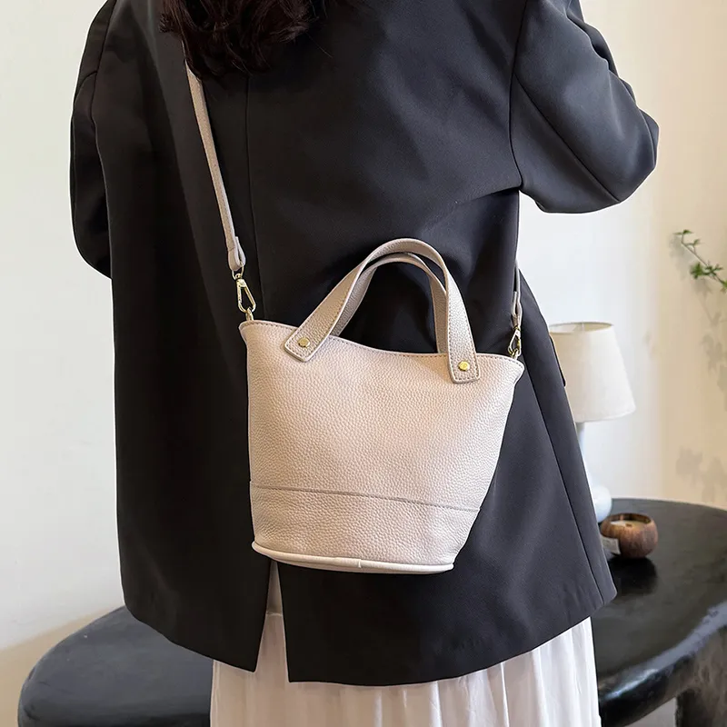 Yalu Top Grain Cow Leather Bucket Bag, One Shoulder Handbag Regular Women's Multicolor-9