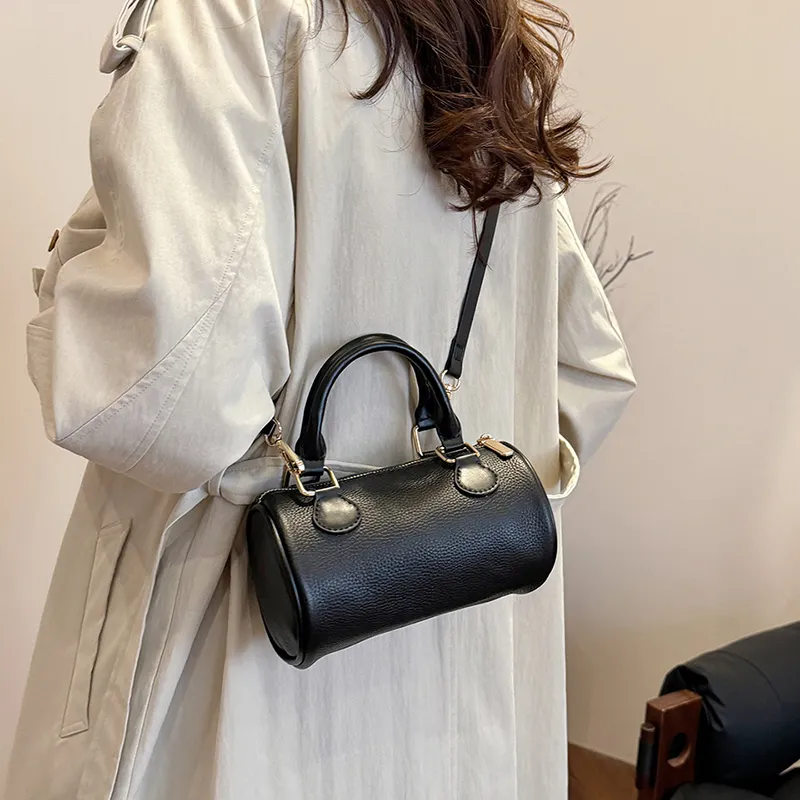 Yalu Cow Leather Cylinder Bag, Shoulder Bag, Crossbody Bag, Handbag Regular Women's Multicolor-4