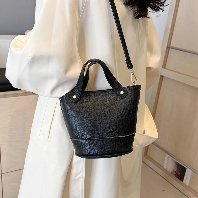 Yalu Top Grain Cow Leather Bucket Bag, One Shoulder Handbag Regular Women's Multicolor-5