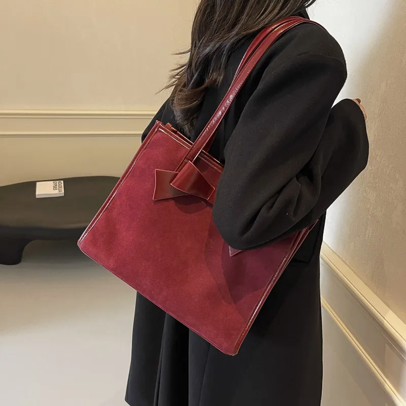 Yalu Leather Velvet Handbag, Shoulder Bag Regular Women's Burgundy/Coffee/Brown-14