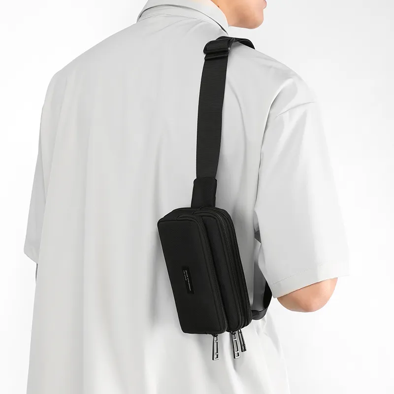 Yalu Nylon Fabric Shoulder Bag, Crossbody Bag, Fanny Pack Regular Men's Gray/Black/Dark Blue-4