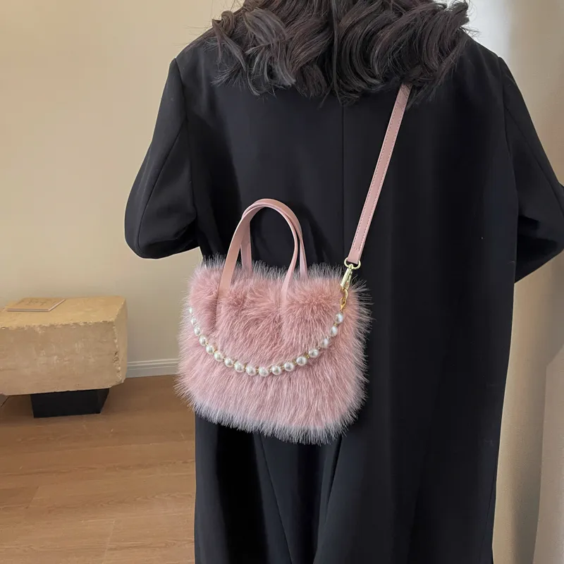 Yalu Plush Shoulder Bag, Crossbody Bag, Handbag Regular Women's Ecru/Black/Coffee/Pink-10