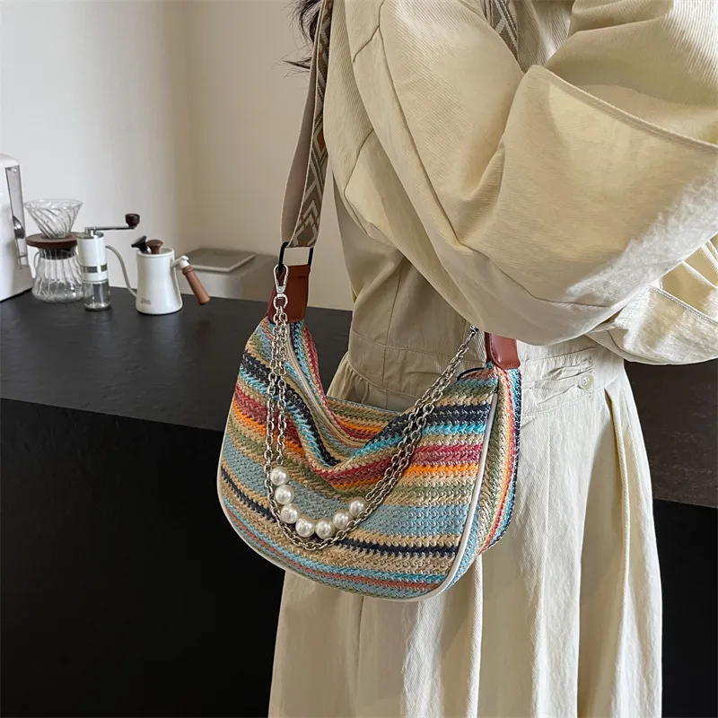 Yalu Fabric Handbag, Crossbody Bag, Shoulder Bag Regular Women's Pearl Black/Pearl White/Black/White-6
