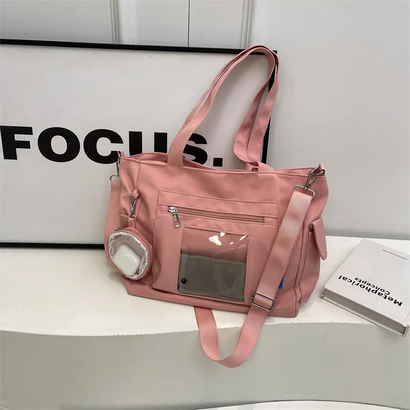 Yalu Nylon Tote Bag, Shoulder Bag Regular Women's Ecru/Black/Blue/Pink/Khaki-11