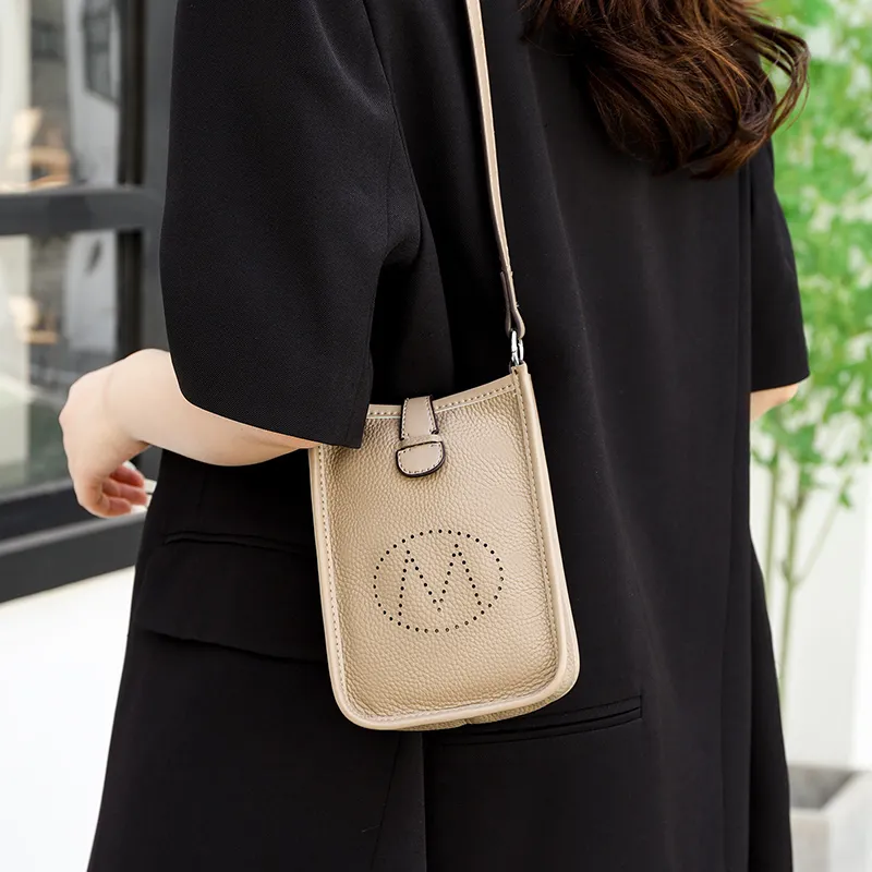 Yalu Cow Leather Fashion Crossbody Bag Solid Color Korean Style Cell Phone Shoulder Bag Regular Women's Multicolor-11
