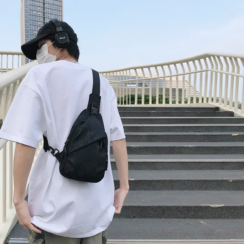 Yalu Nylon Sling Bag Regular Men's Black/Camouflage Gray/Colorful Blue/Multicolor Black/Blue/Black-2