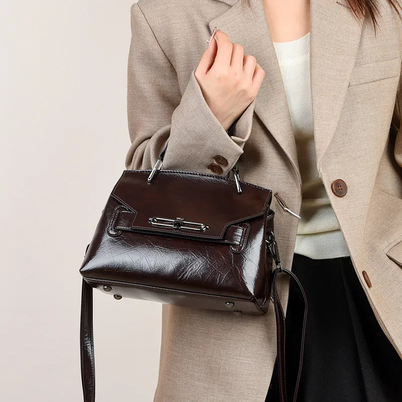 Yalu Waxed Leather Shoulder Bag, Crossbody Bag, Handbag Women's Multicolor-15