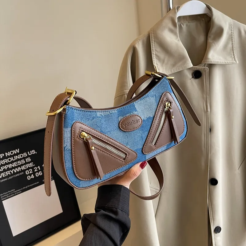 Yalu PU Shoulder Bag Regular Women's Black/Light Blue/Dark Blue-14