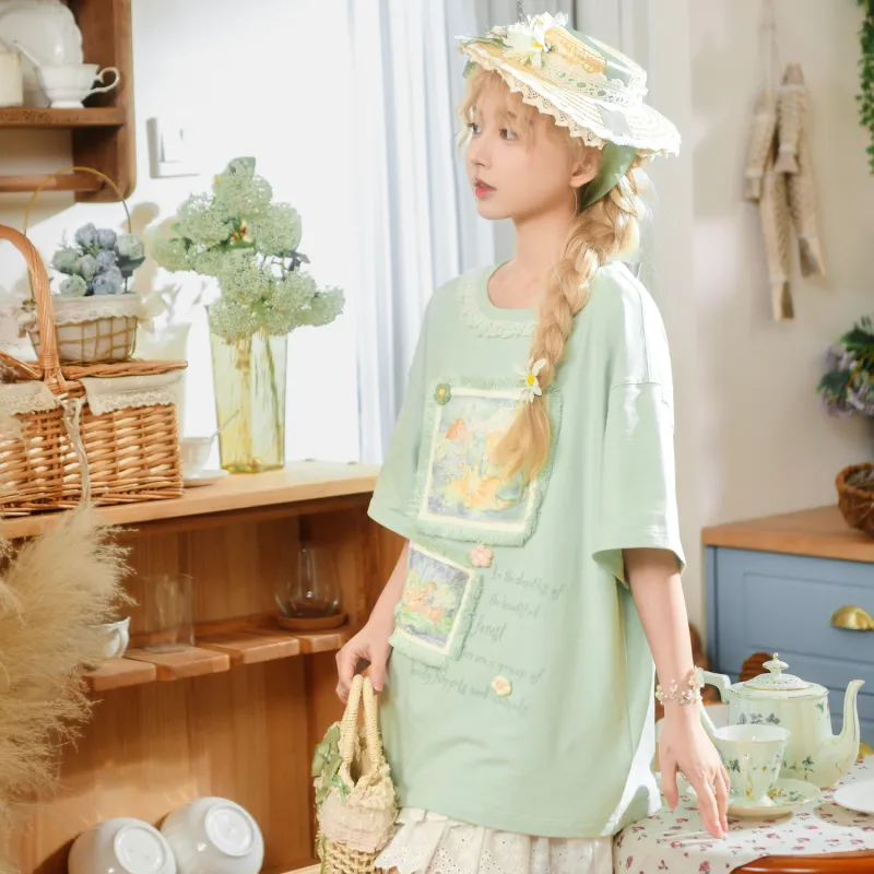SNBL Skirt Set Women's Green T Shirt+White Skirt-4