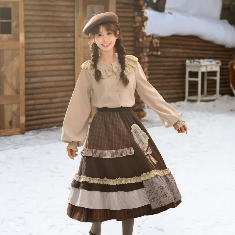 SNBL Casual Long Skirts Women's Brown-3