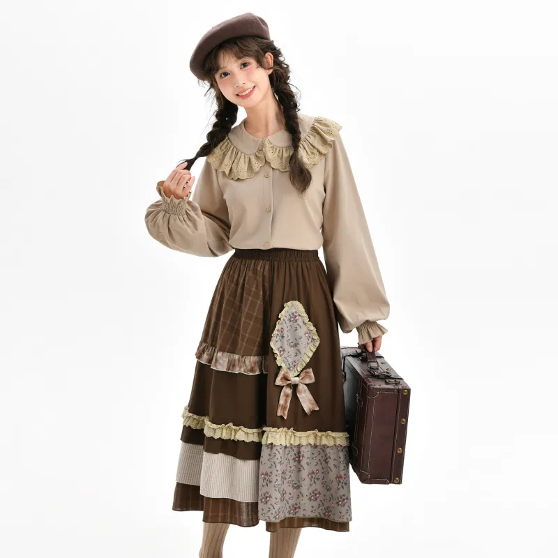 SNBL Casual Long Skirts Women's Brown-5