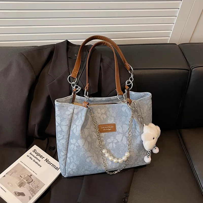 Bueno PU Tote Bag, Shoulder Bag Women's Blue/Ecru/Black-1