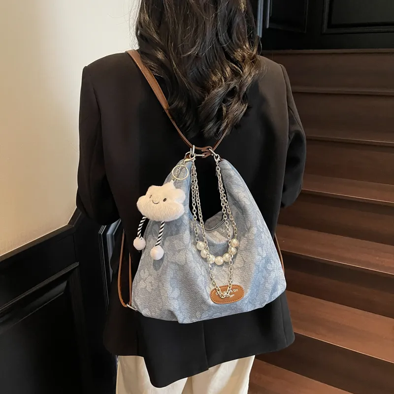 Bueno PU Shoulder Bag Backpack Women's Blue/Black/Ecru-4