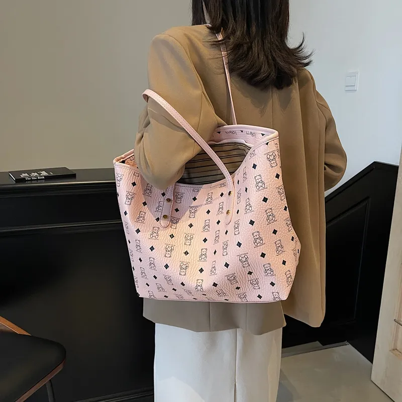 Bueno PU Tote Bag, Shoulder Bag Women's Brown/Pink/White/Black/Black & White-4