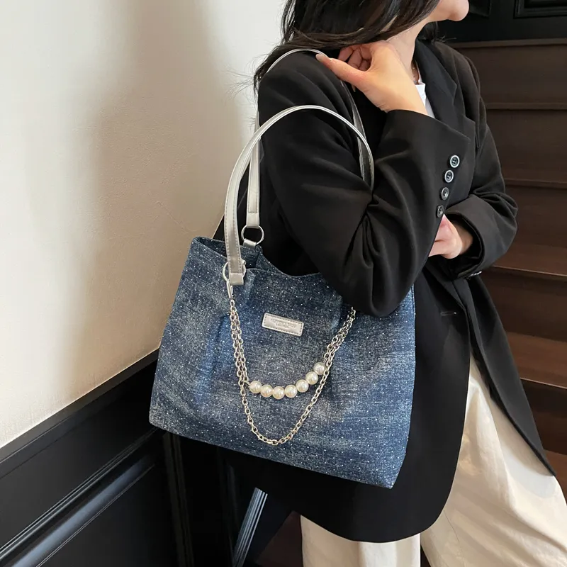 Bueno Oxford Shoulder Bag Women's Denim Blue, Sky Blue, Black, Royal Blue-11