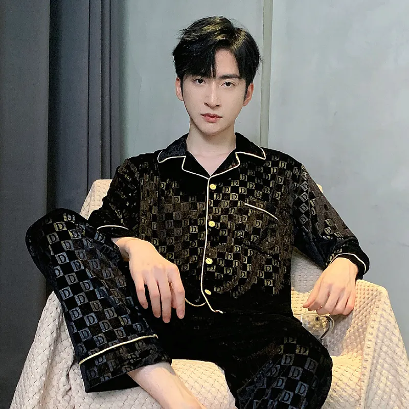 Ta Yan Winter Pajama Set Men's Black-1
