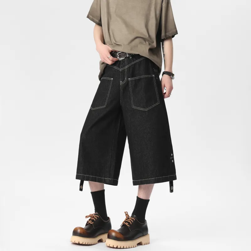 DUNHUANG ART INSTITUTE Denim Shorts Unisex Black-5