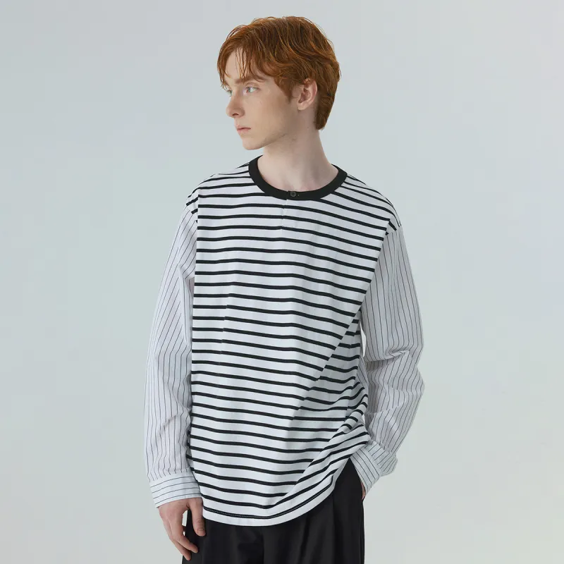 TOKUHON T Shirts Men Black White Stripes-3