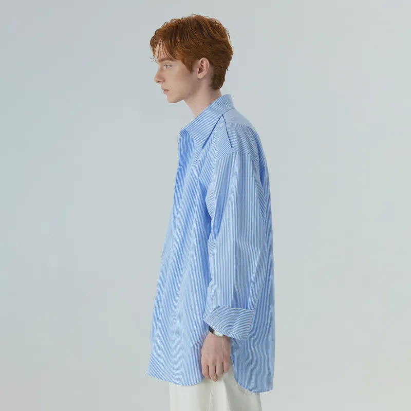 TOKUHON Shirts Men Blue Stripes Pattern-3