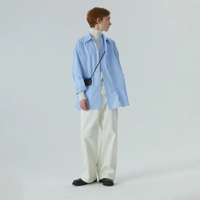 TOKUHON Shirts Men Blue Stripes Pattern-7