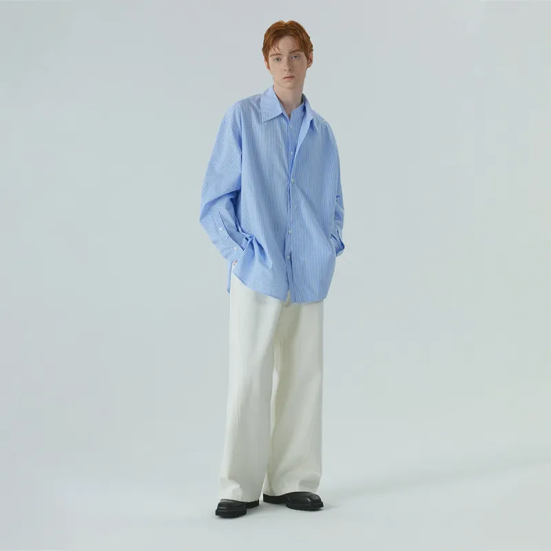 TOKUHON Shirts Men Blue Stripes Pattern-6