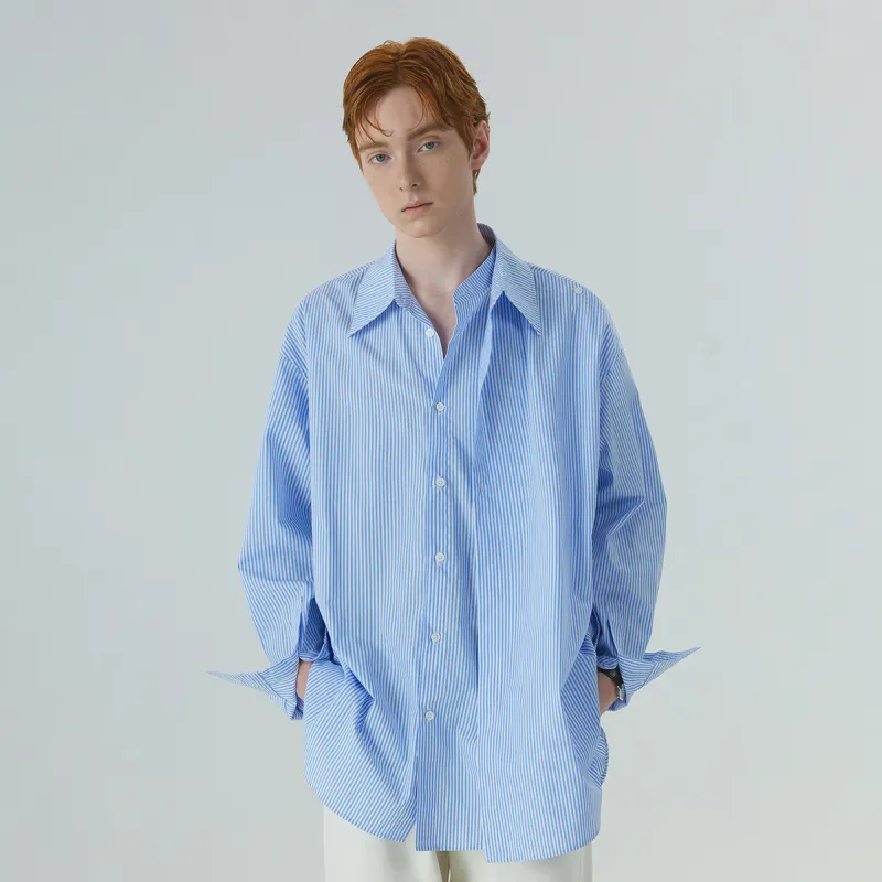 TOKUHON Shirts Men Blue Stripes Pattern-2