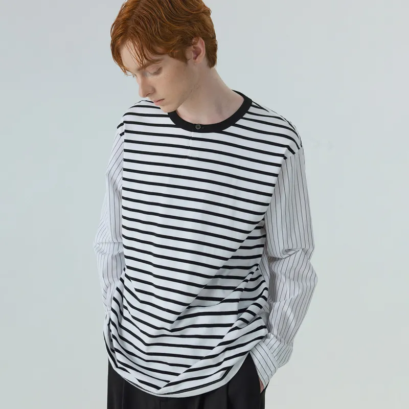 TOKUHON T Shirts Men Black White Stripes-5