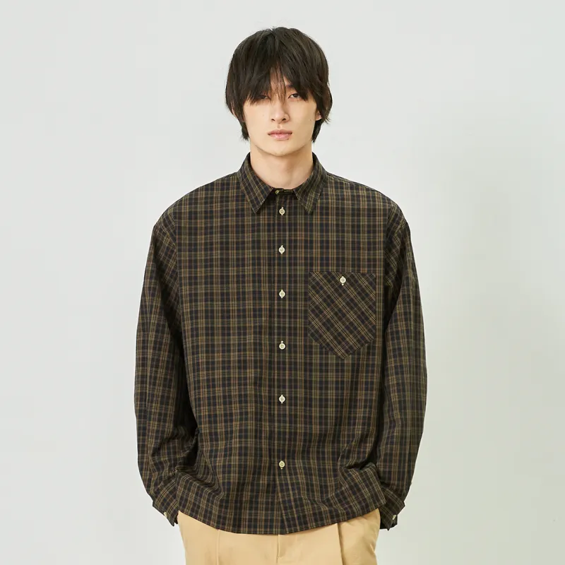 TOKUHON Shirts Men Black Plaid-2