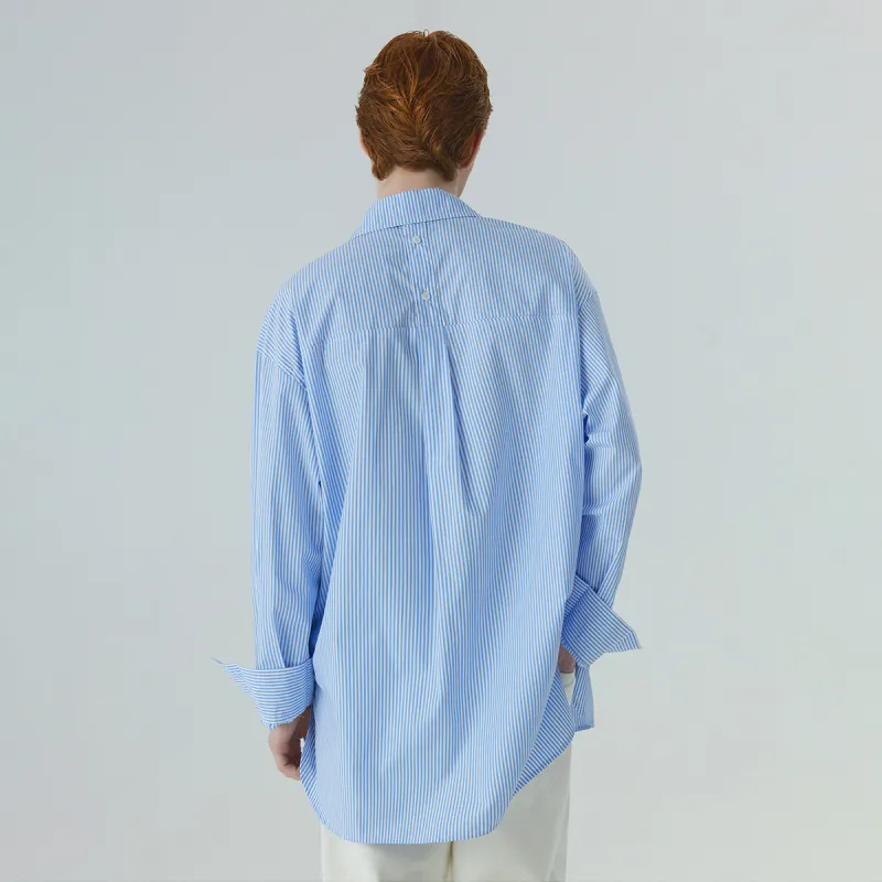 TOKUHON Shirts Men Blue Stripes Pattern-4