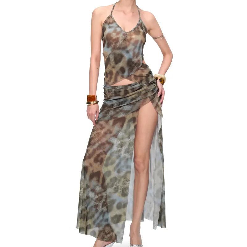 JYOSEI Slip Dresses Women's Blue Brown Leopard Print-2