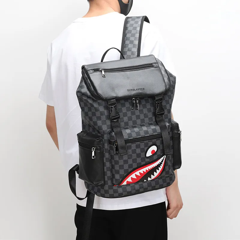 SURELAPTOP PU Laptop Backpack Large Size Unisex Checkerboard-4