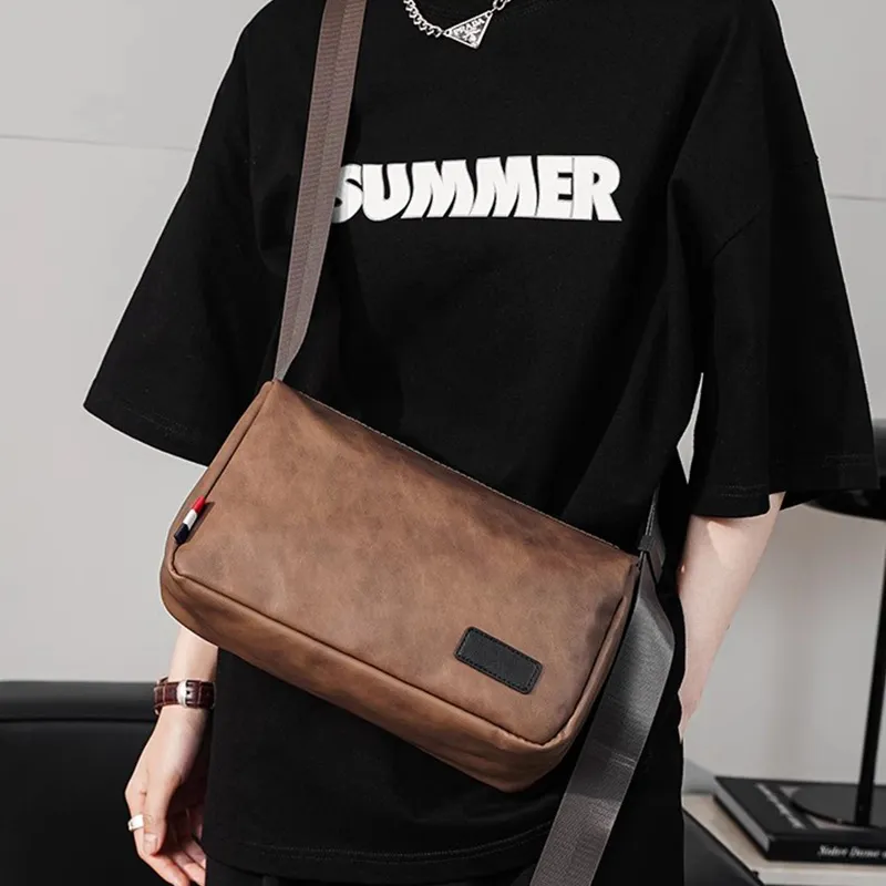 SURELAPTOP PU Envelope Bag Messenger Bag Shoulder Bag Crossbody Bag Men's Black/Coffee-10