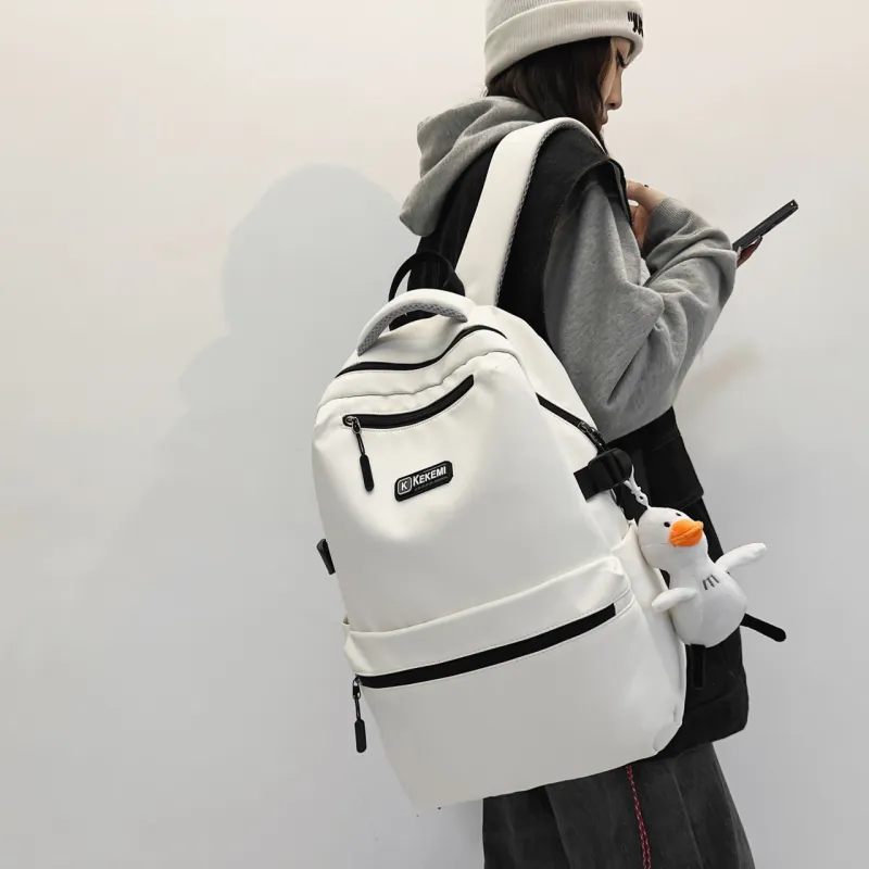 SURELAPTOP Nylon Backpack Unisex Ecru/Black-2