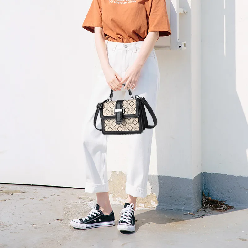 SURELAPTOP PU Small Square Bag, Crossbody Bag Small Size Women's Checkerboard/Houndstooth/Diamond/Print-17