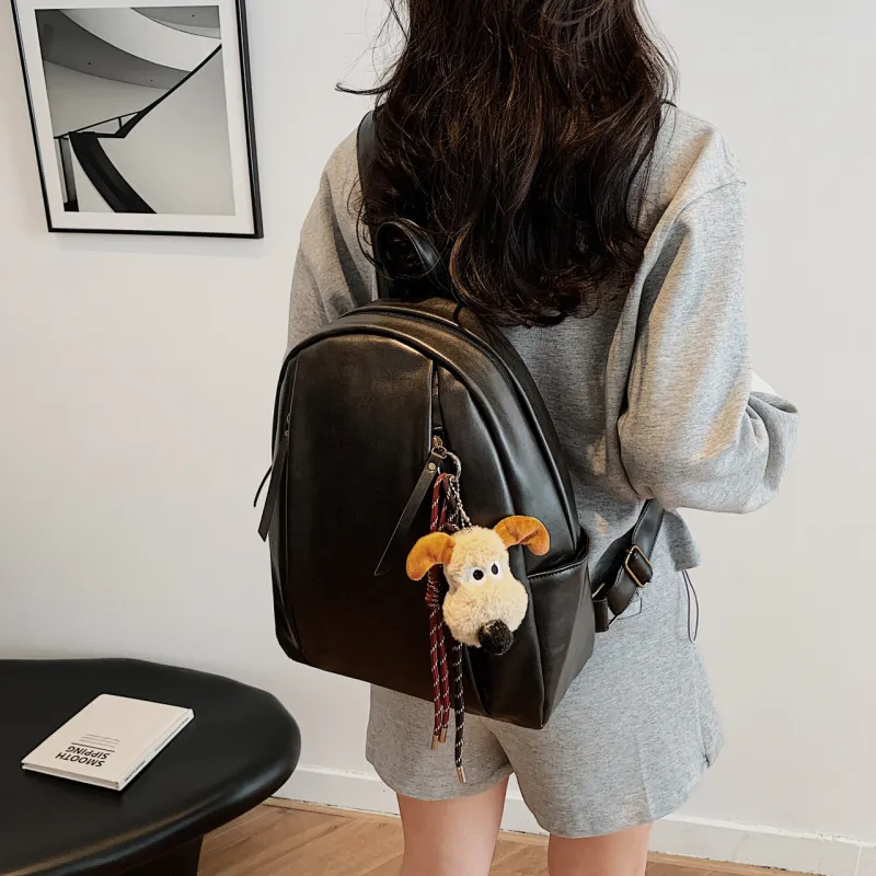 SURELAPTOP PU Backpack Backpack Travel Bag Laptop Bag Women's Black/Light Brown/Dark Brown-4