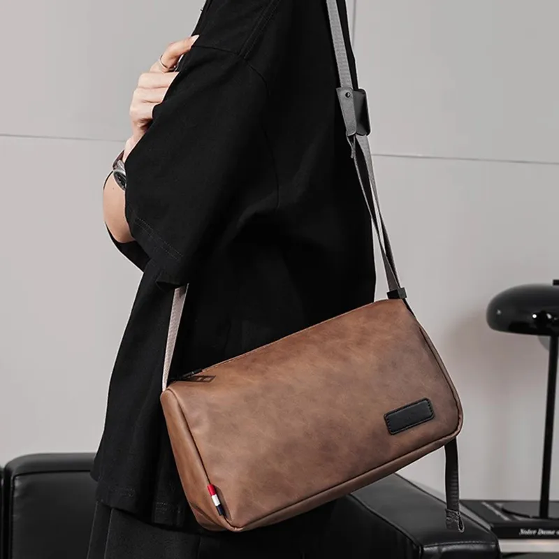 SURELAPTOP PU Envelope Bag Messenger Bag Shoulder Bag Crossbody Bag Men's Black/Coffee-6