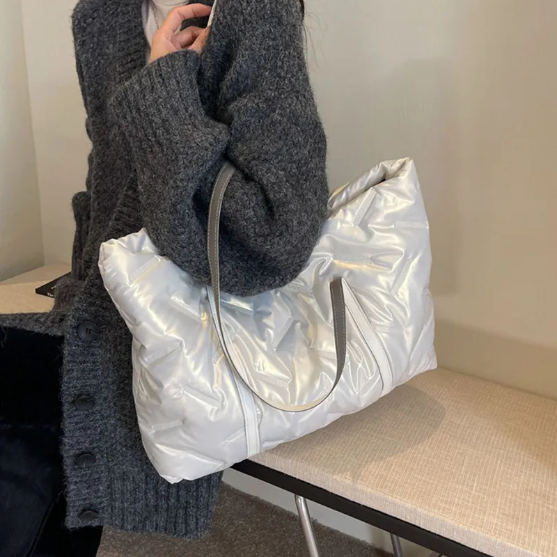 SURELAPTOP Cotton Shoulder Bag Tote Shoulder Bag Large Size Women's White/Black/Green/Silver-11