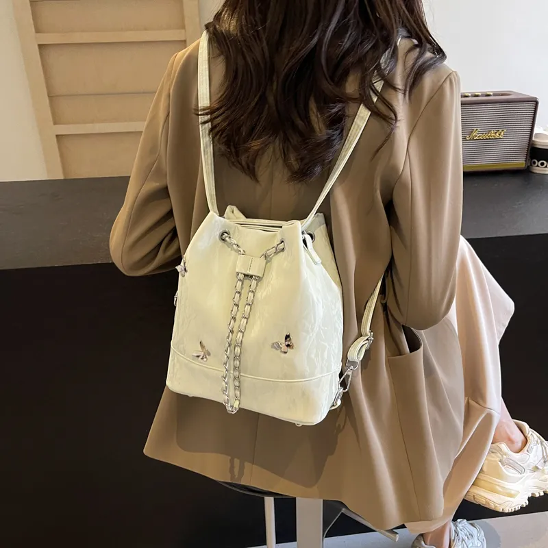 SURELAPTOP PU Backpack Shoulder Bag Regular Women's Black/Ecru/Silver/Green-35