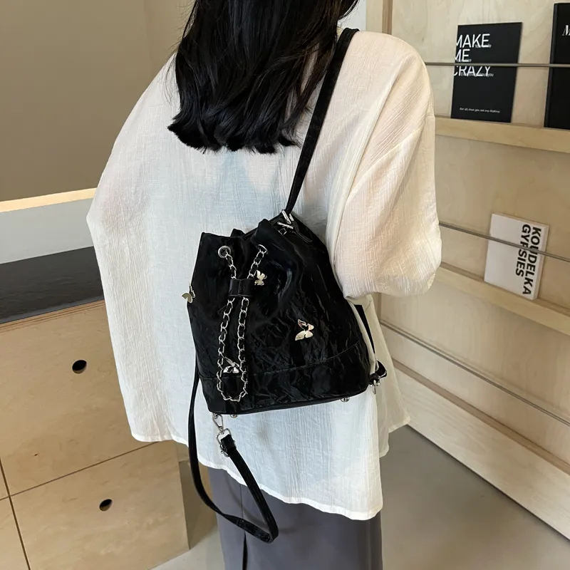 SURELAPTOP PU Backpack Shoulder Bag Regular Women's Black/Ecru/Silver/Green-11
