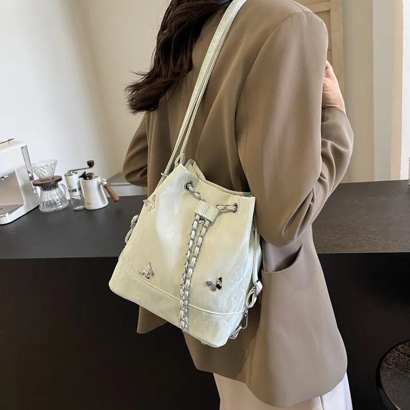 SURELAPTOP PU Backpack Shoulder Bag Regular Women's Black/Ecru/Silver/Green-33