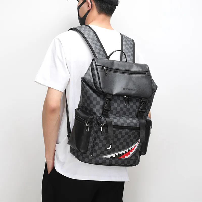 SURELAPTOP PU Laptop Backpack Large Size Unisex Checkerboard-12