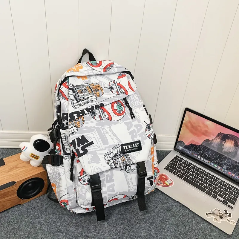 SURELAPTOP Nylon Backpack Unisex Black/Blue & White/Orange & White-42