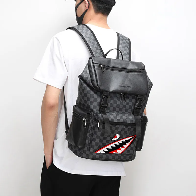 SURELAPTOP PU Laptop Backpack Large Size Unisex Checkerboard-25