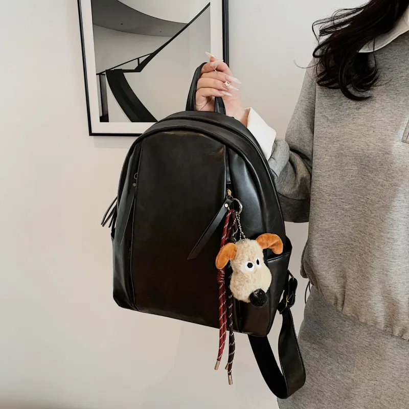 SURELAPTOP PU Backpack Backpack Travel Bag Laptop Bag Women's Black/Light Brown/Dark Brown-1