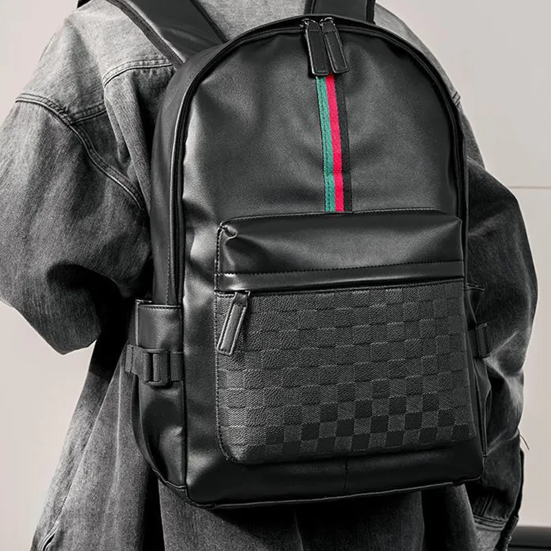 SURELAPTOP Leather Upper PU Laptop Backpack Travel Bag Tubas Men's Embossed Black-1