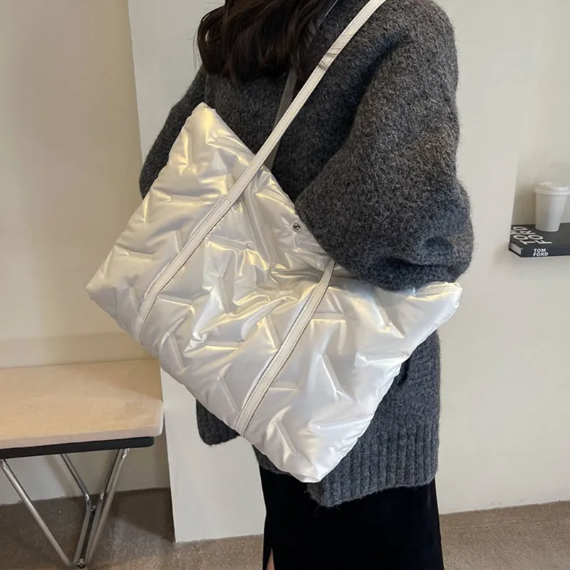 SURELAPTOP Cotton Shoulder Bag Tote Shoulder Bag Large Size Women's White/Black/Green/Silver-10