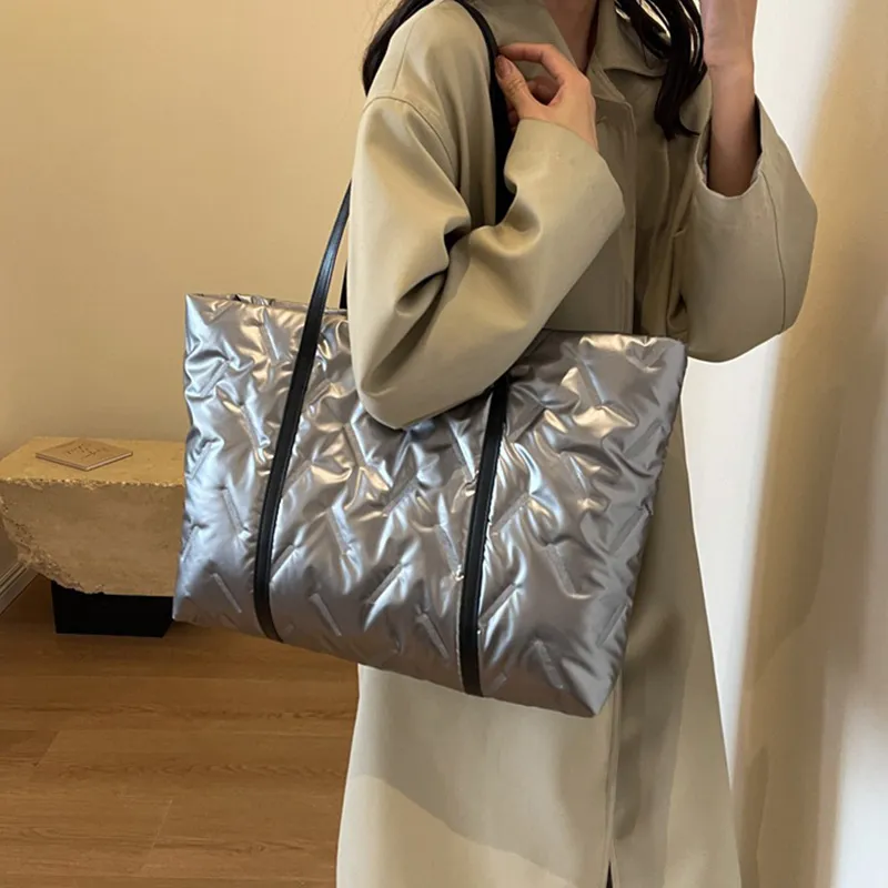 SURELAPTOP Cotton Shoulder Bag Tote Shoulder Bag Large Size Women's White/Black/Green/Silver-15