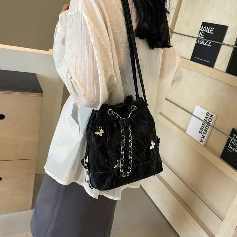 SURELAPTOP PU Backpack Shoulder Bag Regular Women's Black/Ecru/Silver/Green-3